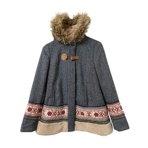 Elevenses Anthropologie Faux Fur Sherpa Wool Blend Eskimo Coat Size Small